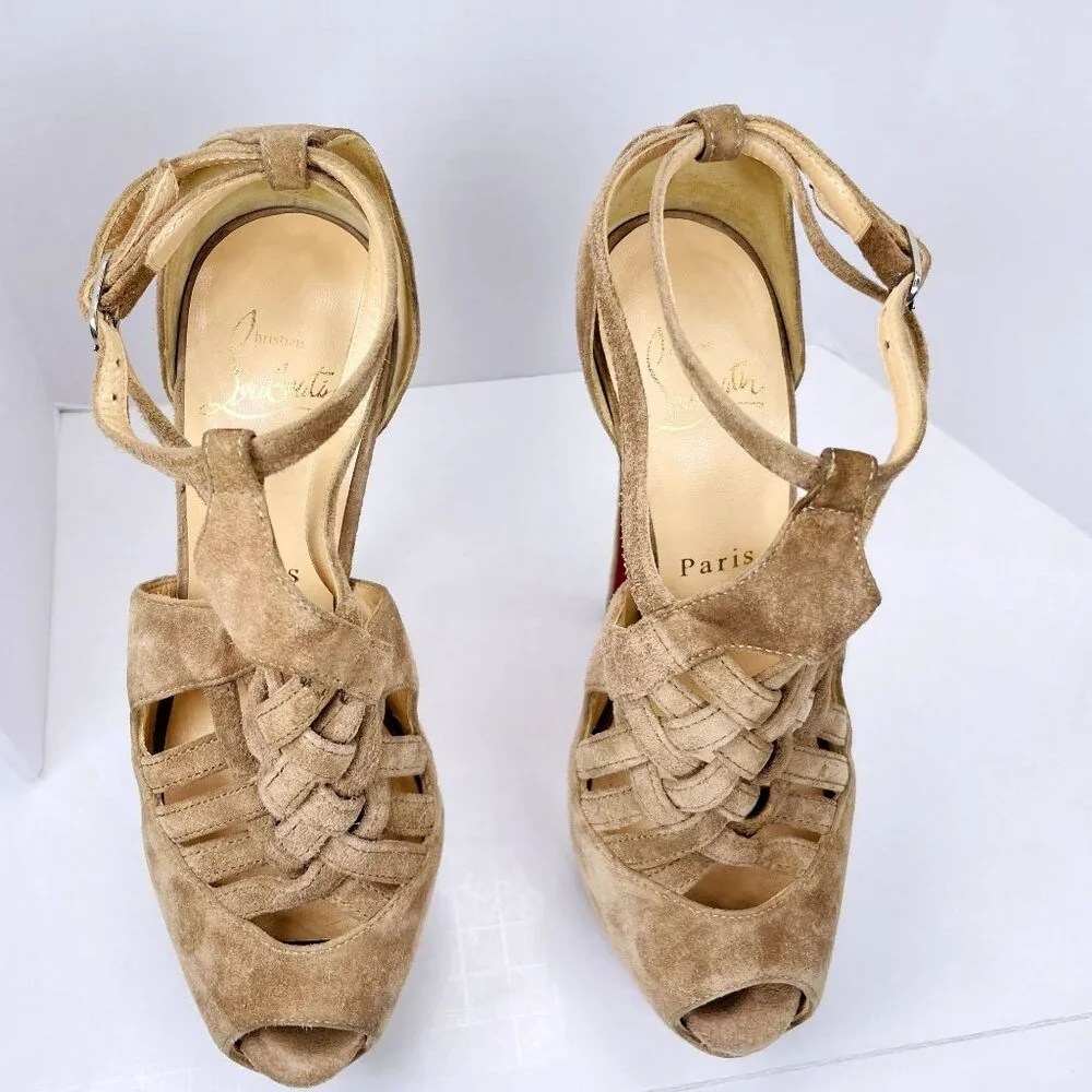 Christian Louboutin Suede Leather Carlotta Ultra High 160mm Platform Heels 35
